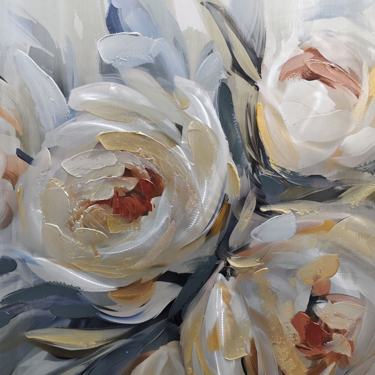 Metallic English Roses Framed Textured Print 100x100cm