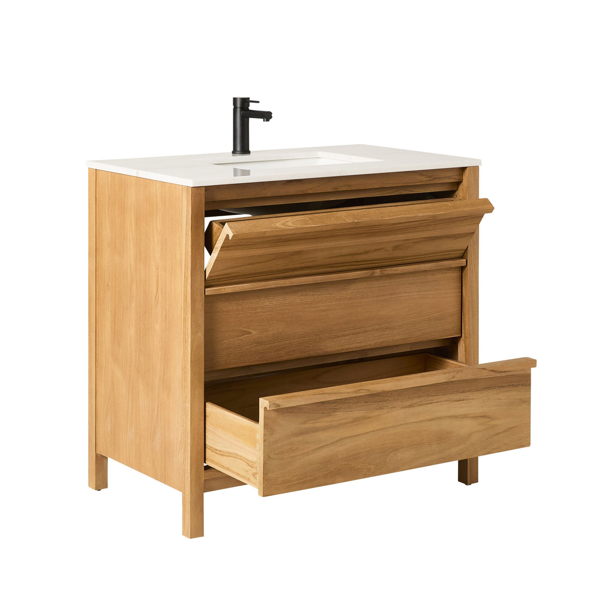 Oliver Single Bathroom Vanity Teak with Stone Top 910mm Package