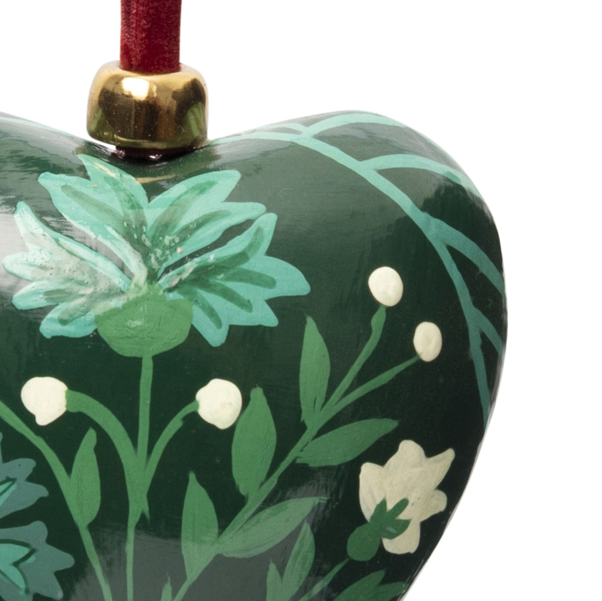 Heirloom Paper Mache Folk Floral Heart Christmas Ornament Forest