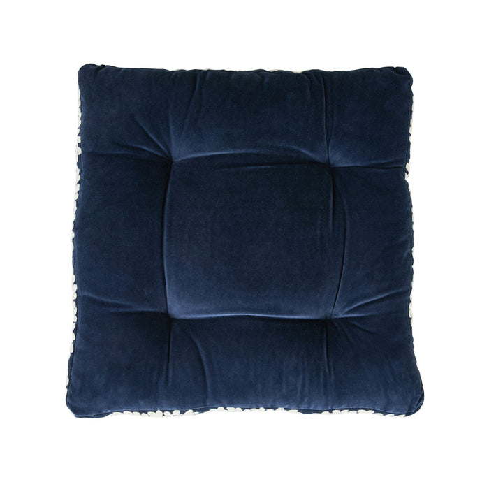 Sabine Embroidered Cotton Velvet Seat Cushion Navy