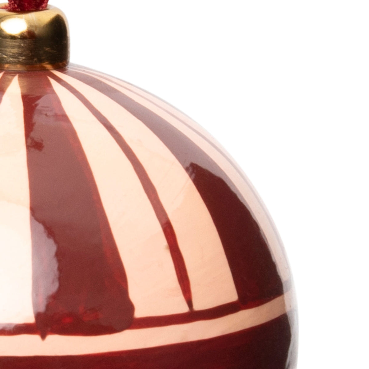 Heirloom Paper Mache Stripe Round Christmas Ornament Pink