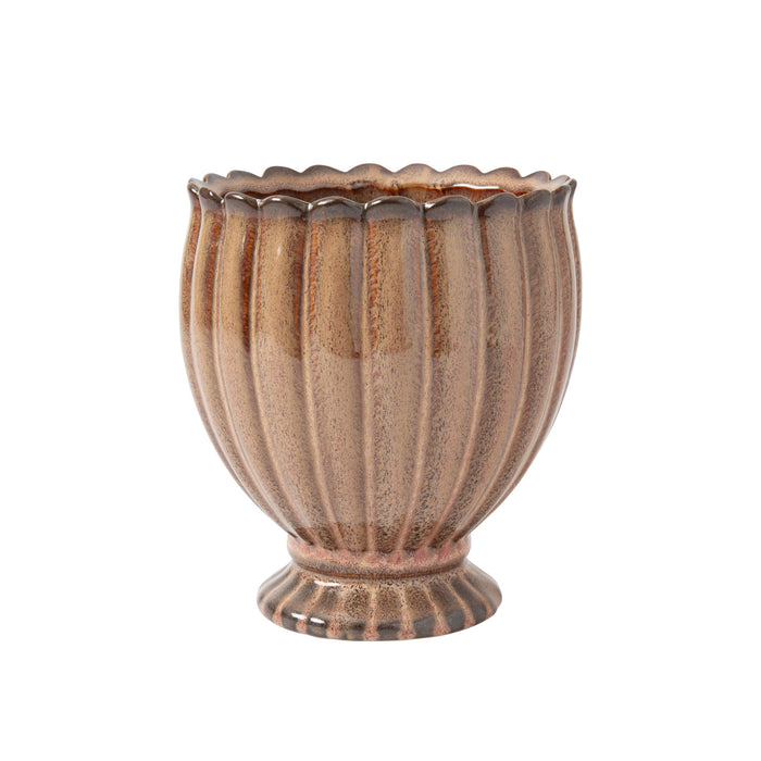 Valencia Scalloped and Ribbed Ceramic Plant Pot Small Earth