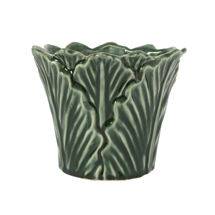 Valencia Cabbage Leaf Ceramic Plant Pot Medium Green