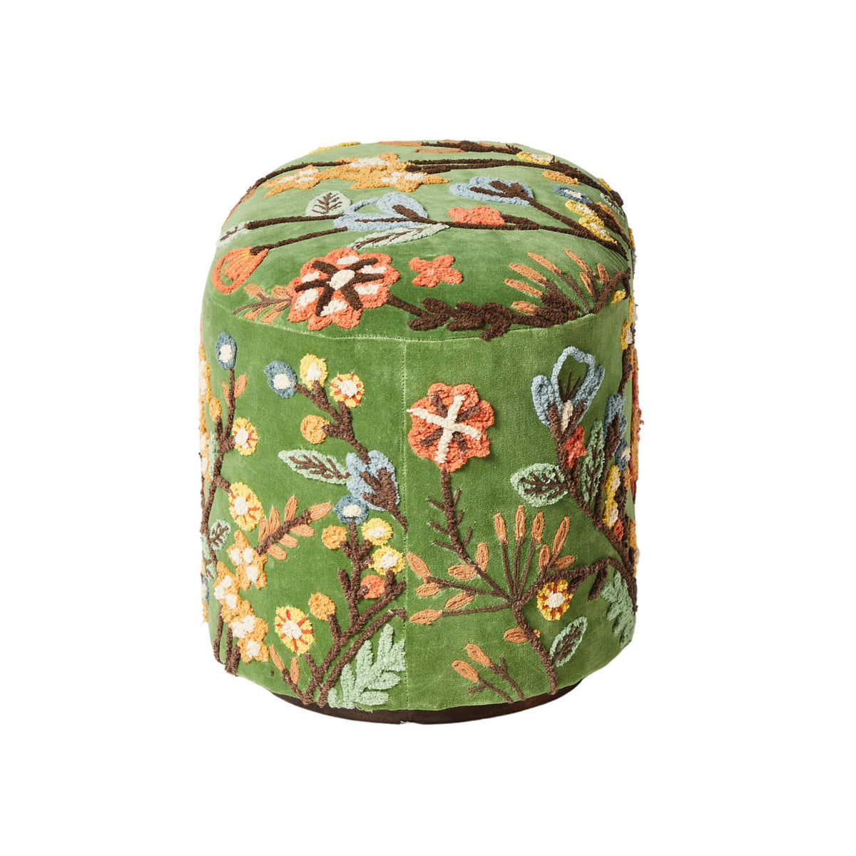 Freya Embroidered Ottoman Green Velvet