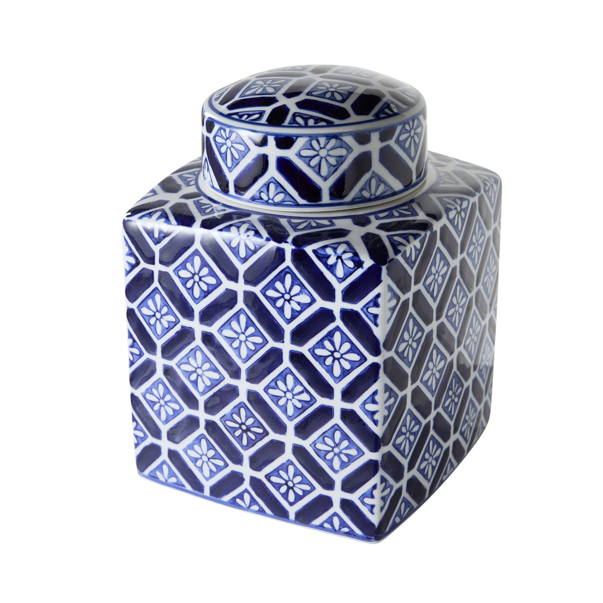 Celadon Daisy Tile Jar Large