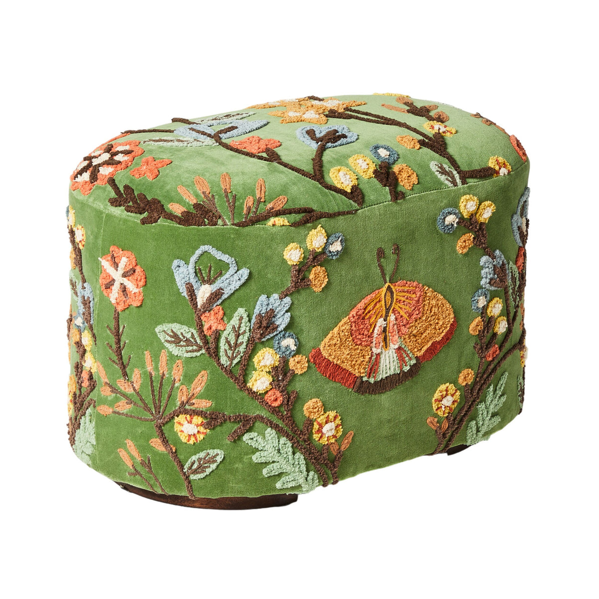 Freya Embroidered Ottoman Green Velvet