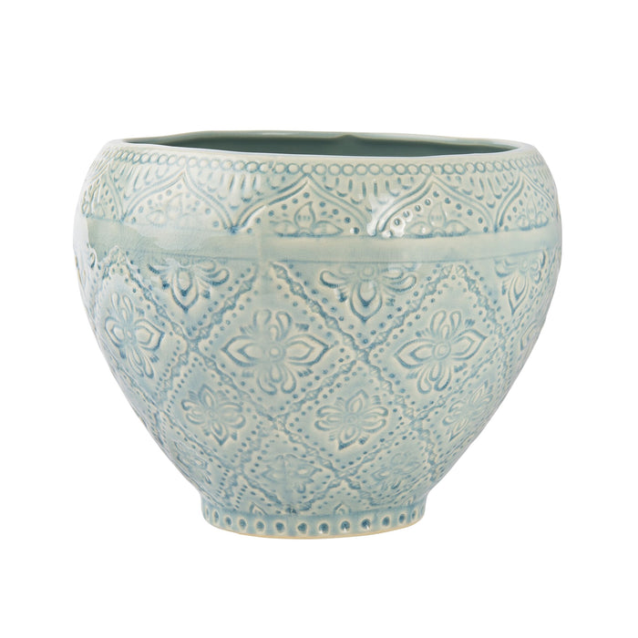 Valencia Scroll Ceramic Plant Pot Colour Medium Turquoise