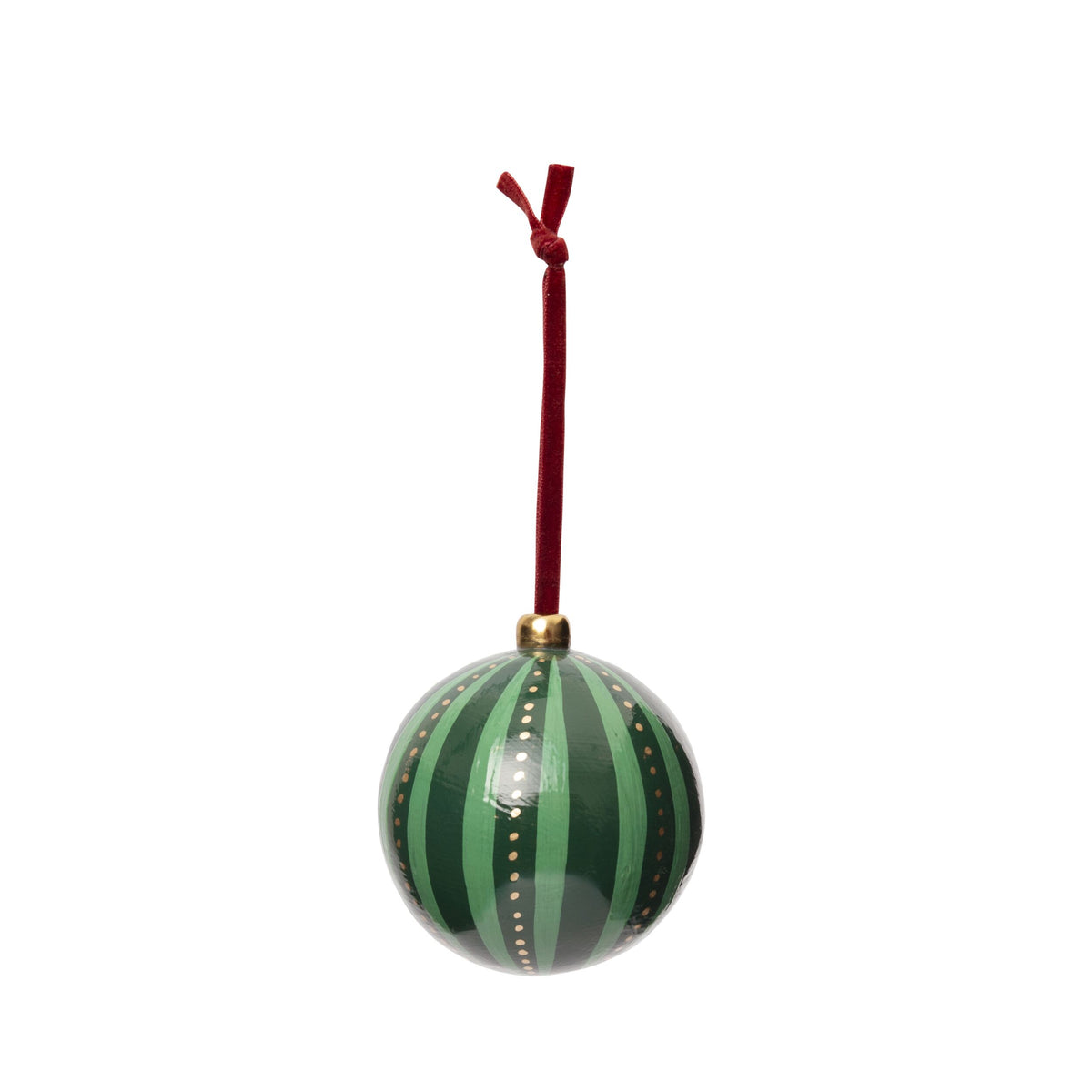 Heirloom Paper Mache Dotted Stripe Round Christmas Ornament Forest