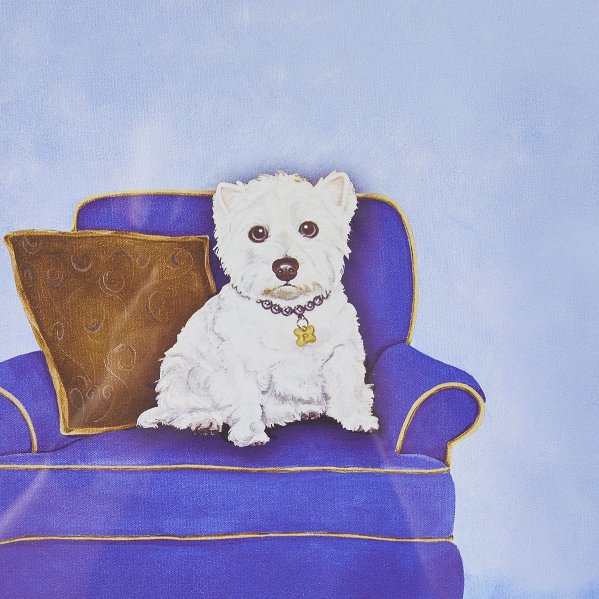 Westie on Blue Framed Print 40x40cm